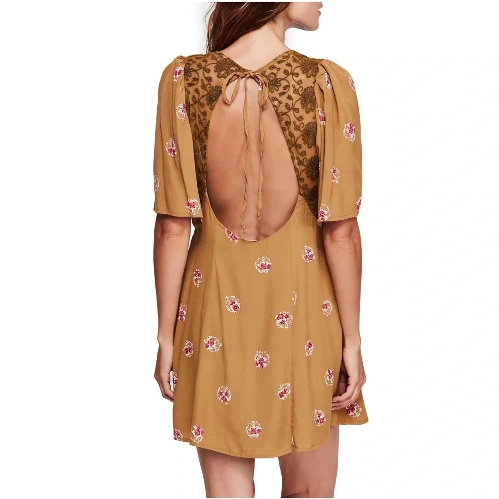 Free People Mockingbird Floral Mustard Mini Dress - Picture 5 of 13